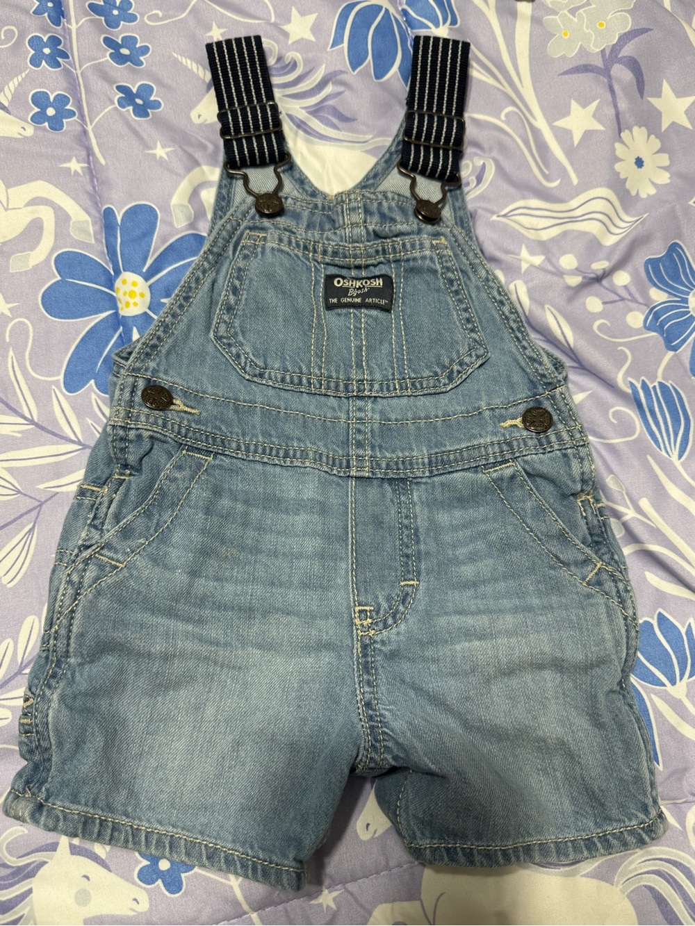 OshKosh B'gosh Light Blue Denim Shortalls with Striped Straps